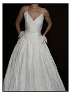 1980s English Raw Silk Bow Gown