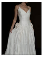 1980s English Raw Silk Bow Gown