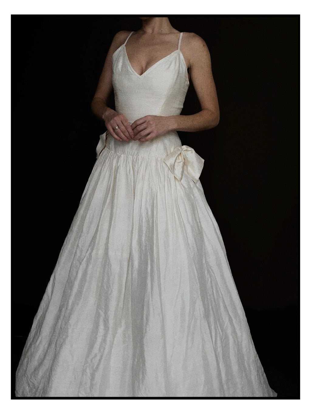 1980s English Raw Silk Bow Gown