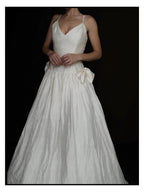 1980s English Raw Silk Bow Gown