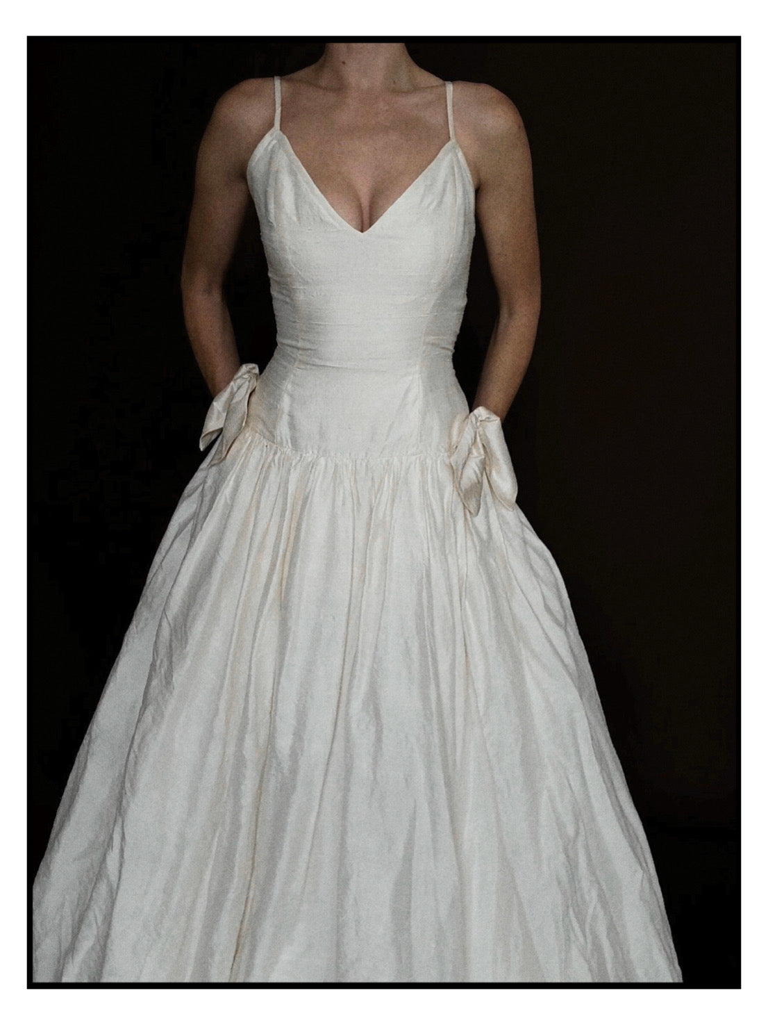 1980s English Raw Silk Bow Gown