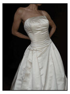 1990s Silk Strapless Drop-Waist Pleated Ball Gown