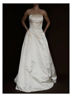 1990s Silk Strapless Drop-Waist Pleated Ball Gown
