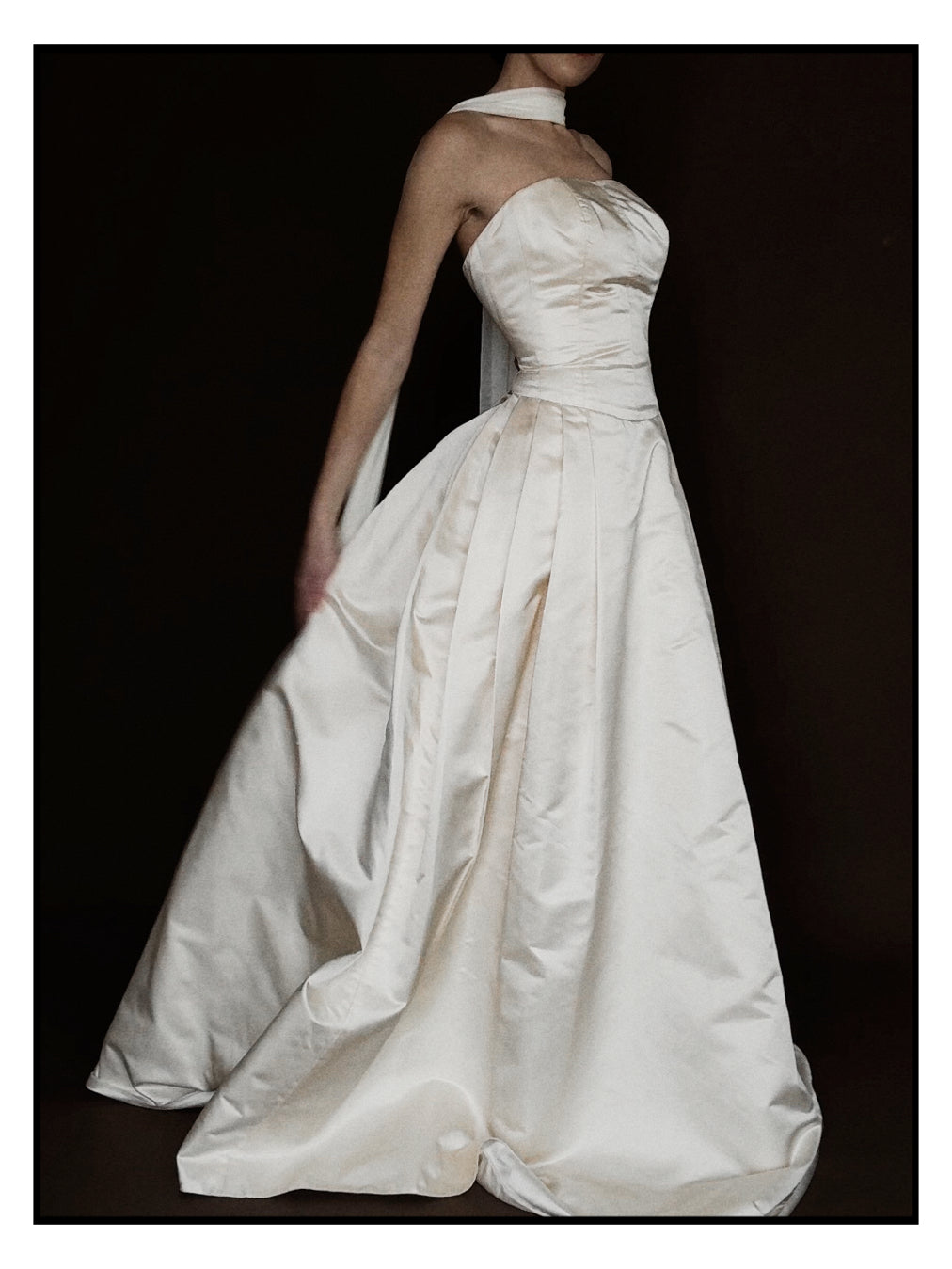 1990s Silk Strapless Drop-Waist Pleated Ball Gown