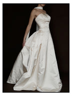 1990s Silk Strapless Drop-Waist Pleated Ball Gown