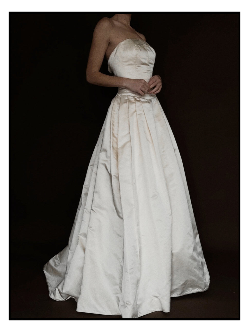 1990s Silk Strapless Drop-Waist Pleated Ball Gown