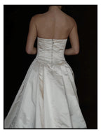 1990s Silk Strapless Drop-Waist Pleated Ball Gown