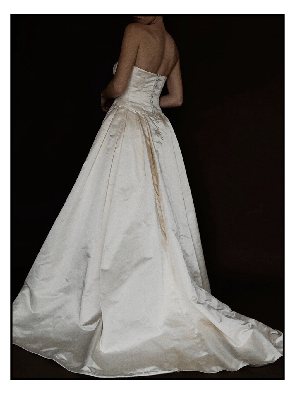 1990s Silk Strapless Drop-Waist Pleated Ball Gown