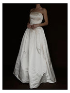 1990s Silk Strapless Drop-Waist Pleated Ball Gown
