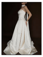 1990s Silk Strapless Drop-Waist Pleated Ball Gown