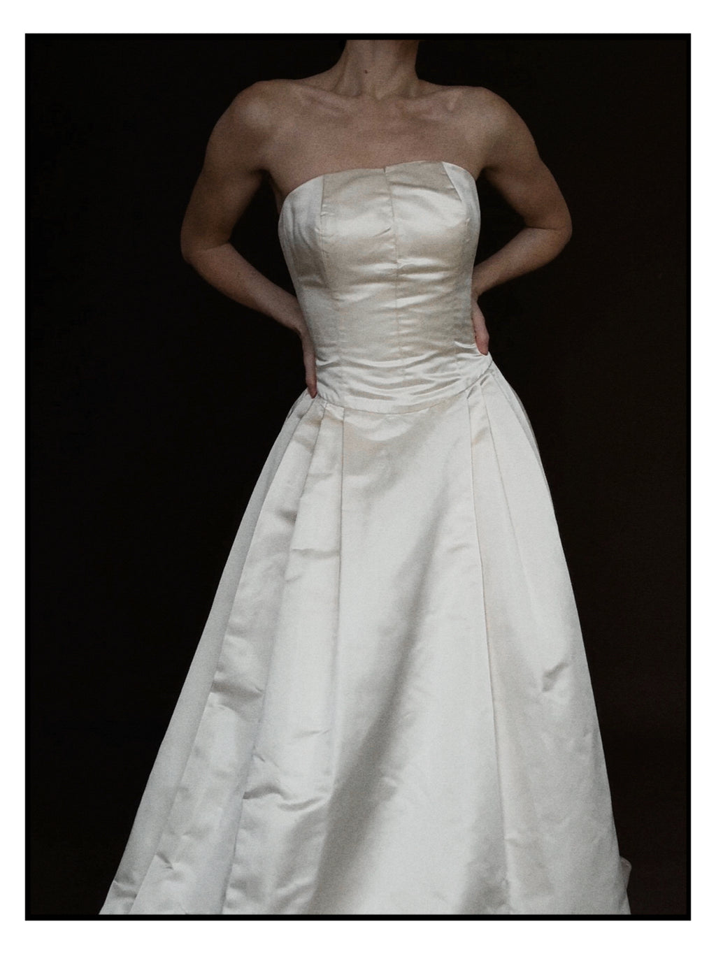 1990s Silk Strapless Drop-Waist Pleated Ball Gown