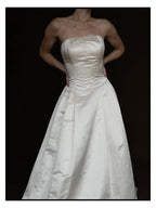 1990s Silk Strapless Drop-Waist Pleated Ball Gown