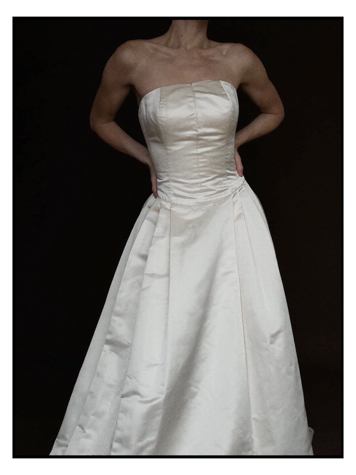1990s Silk Strapless Drop-Waist Pleated Ball Gown