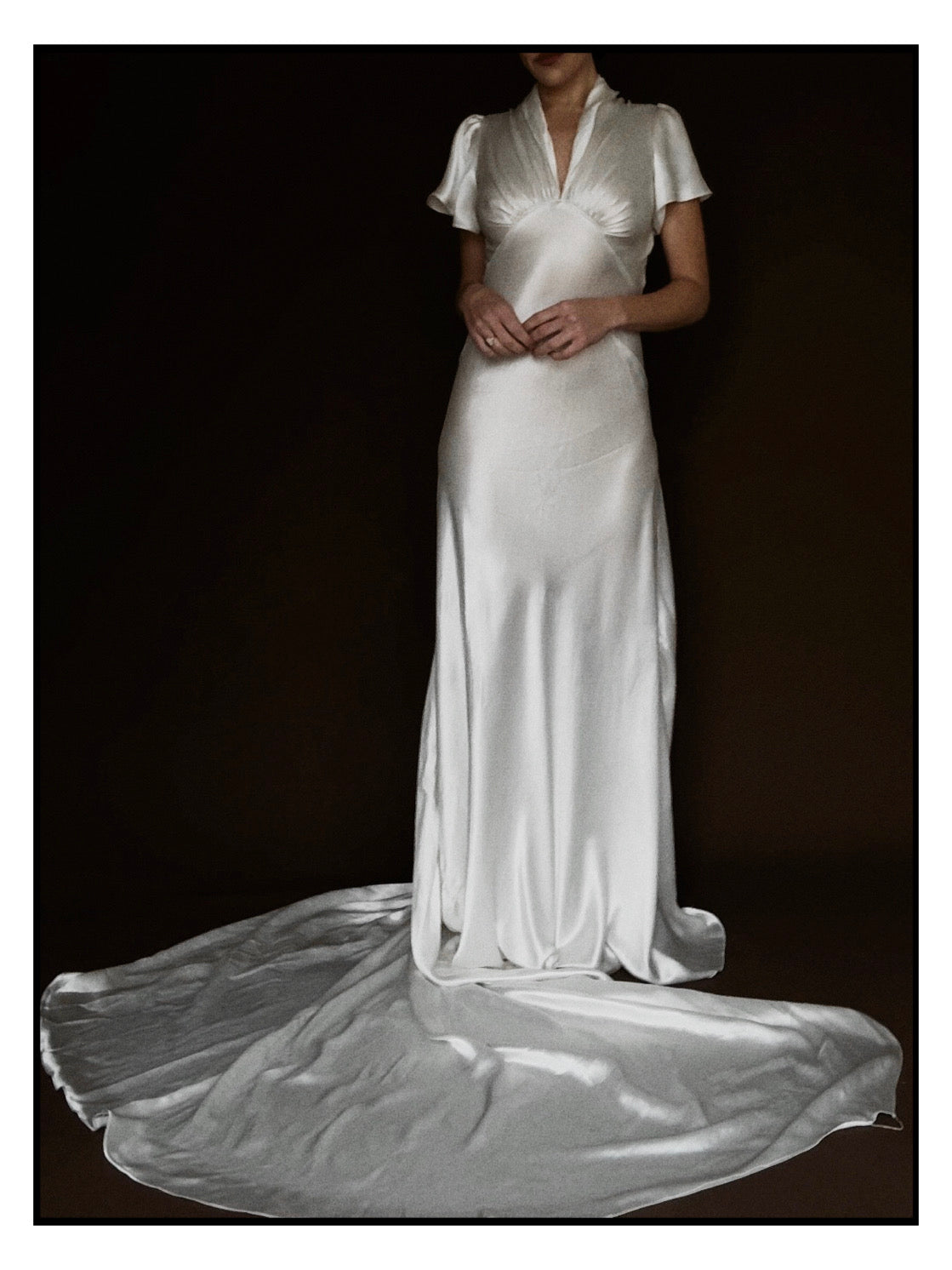 1930s Collar Flutter Sleeve Gown