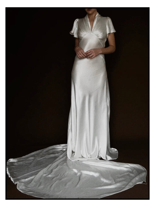 1930s Collar Flutter Sleeve Gown