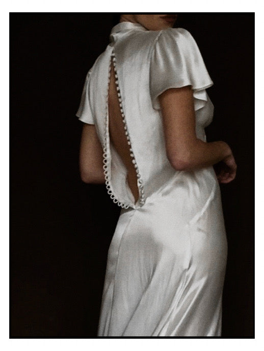 1930s Collar Flutter Sleeve Gown