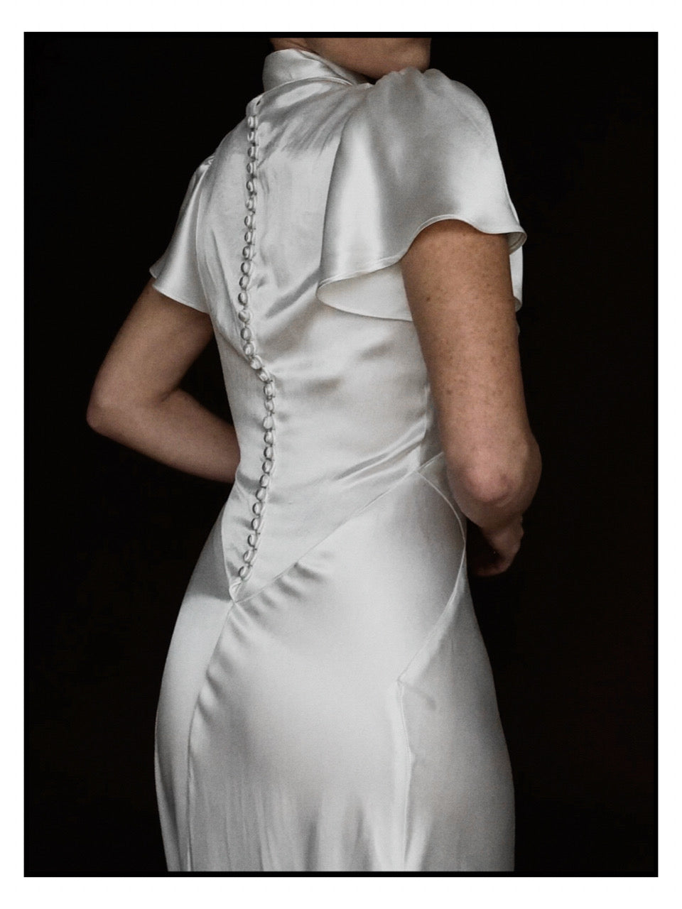 1930s Collar Flutter Sleeve Gown