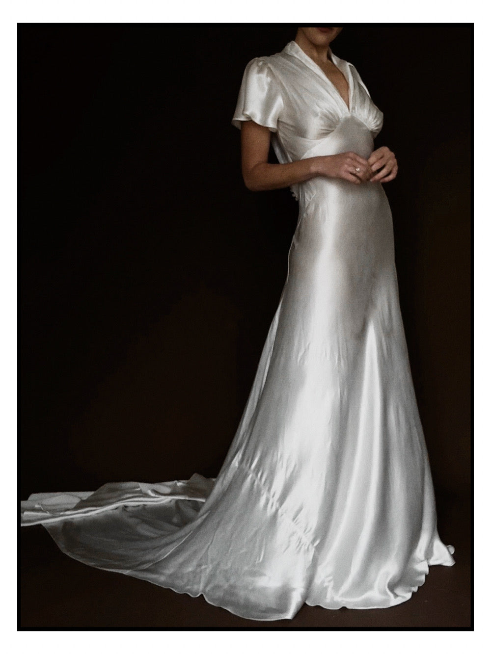 1930s Collar Flutter Sleeve Gown