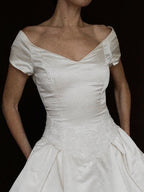 1990s Amsale Satin Ball Gown with Lace Basque Waist