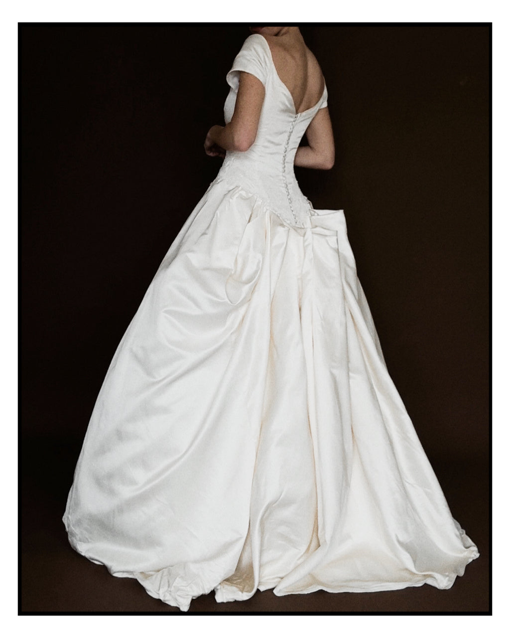 1990s Amsale Satin Ball Gown with Lace Basque Waist