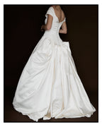 1990s Amsale Satin Ball Gown with Lace Basque Waist