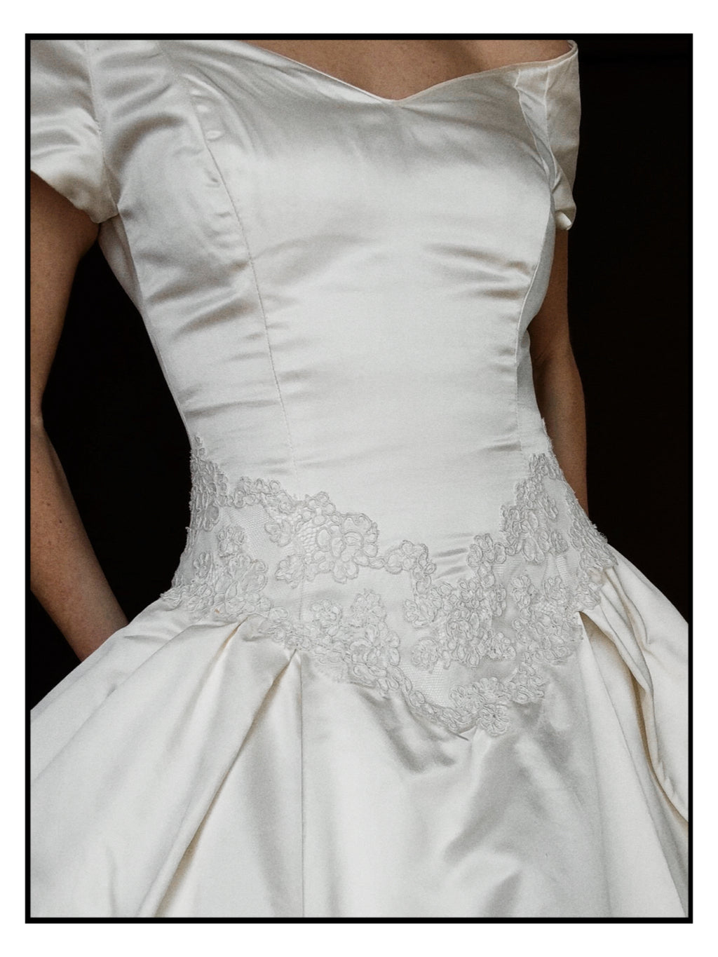 1990s Amsale Satin Ball Gown with Lace Basque Waist