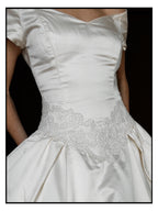 1990s Amsale Satin Ball Gown with Lace Basque Waist