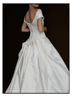 1990s Amsale Satin Ball Gown with Lace Basque Waist