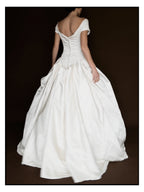 1990s Amsale Satin Ball Gown with Lace Basque Waist