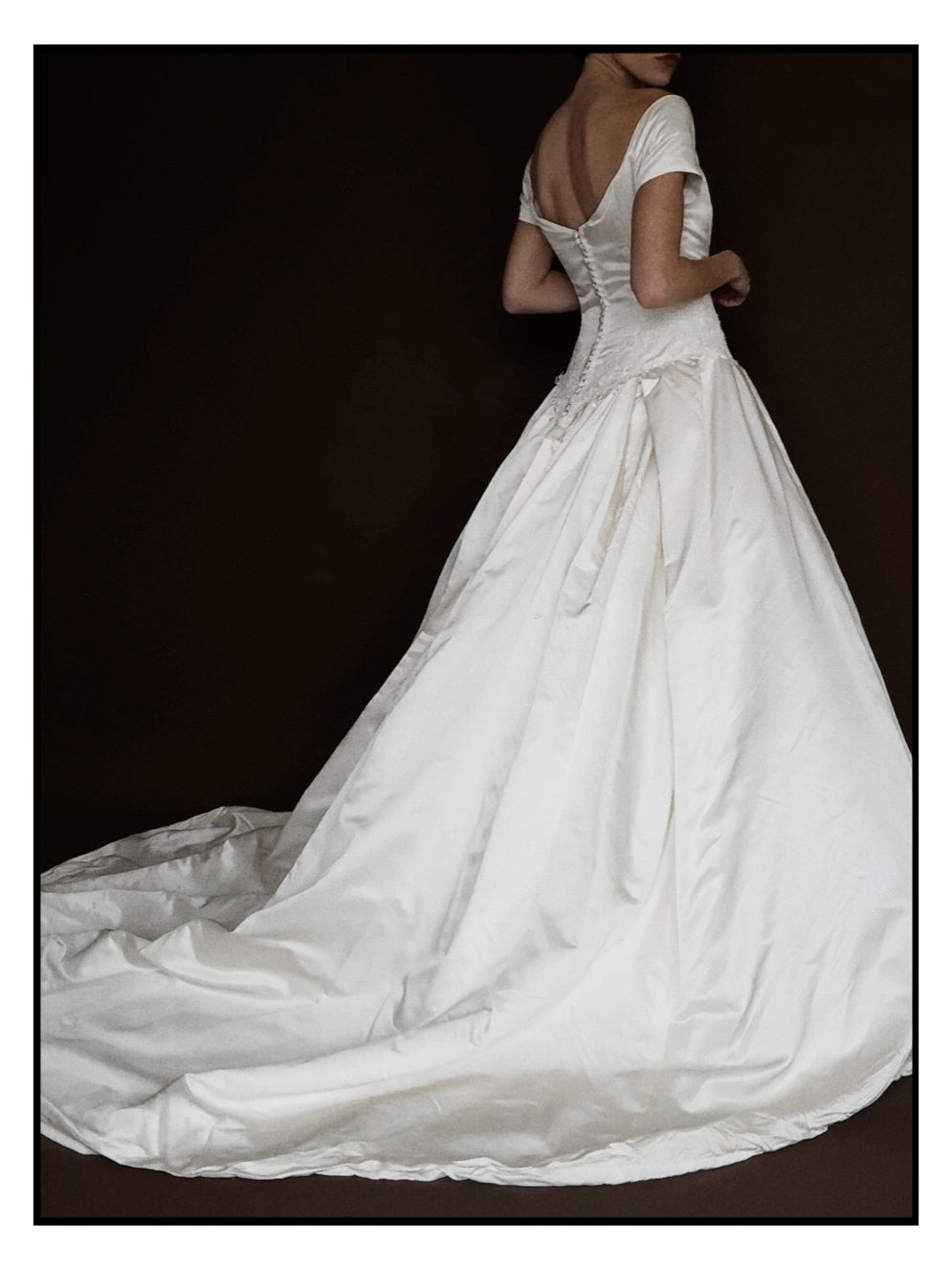 1990s Amsale Satin Ball Gown with Lace Basque Waist