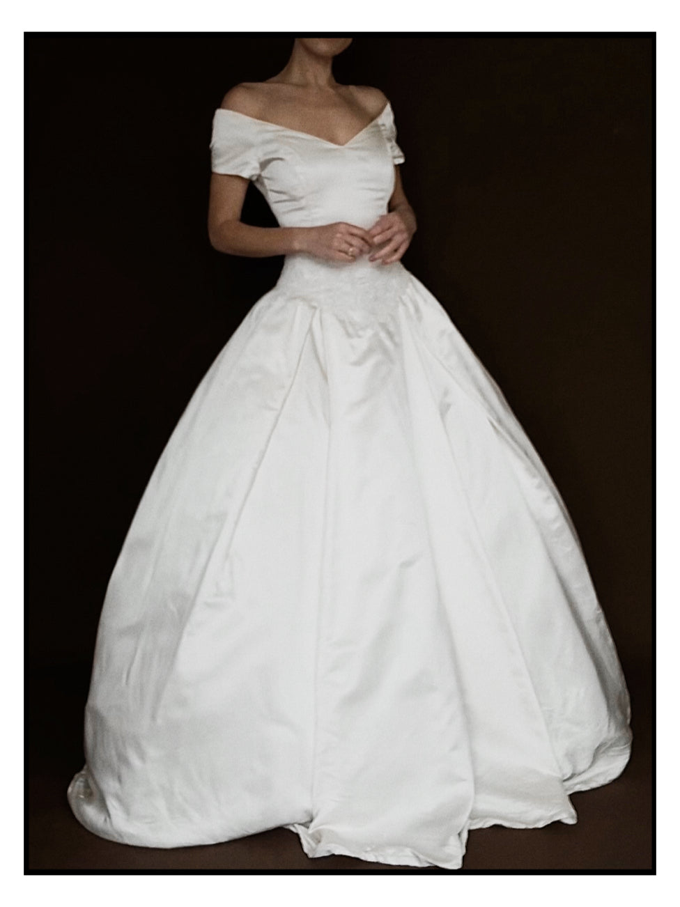 1990s Amsale Satin Ball Gown with Lace Basque Waist