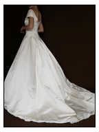 1990s Amsale Satin Ball Gown with Lace Basque Waist