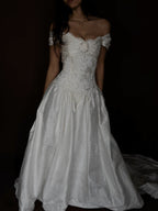 1990s Silk Embellished Lace Rosette Gown, USA