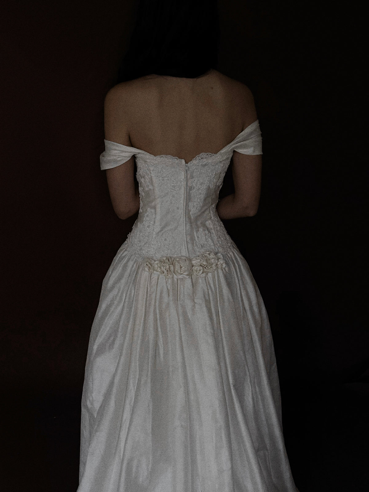 1990s Silk Embellished Lace Rosette Gown, USA