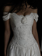 1990s Silk Embellished Lace Rosette Gown, USA