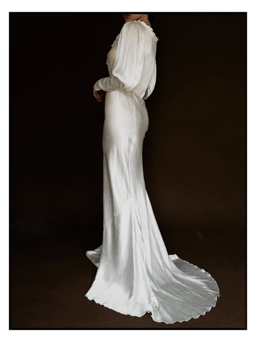1930s Ruffle Long Sleeve Gown