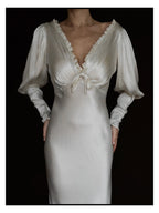 1930s Ruffle Long Sleeve Gown
