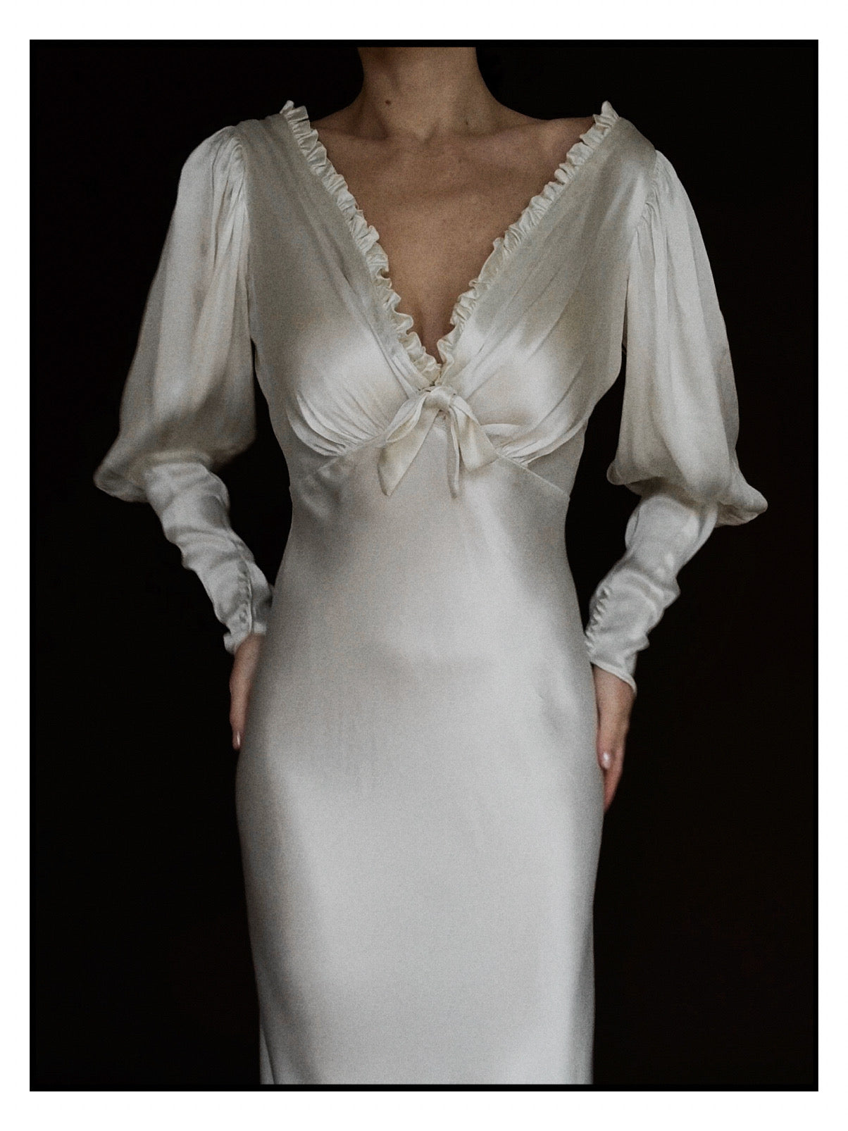 1930s Ruffle Long Sleeve Gown