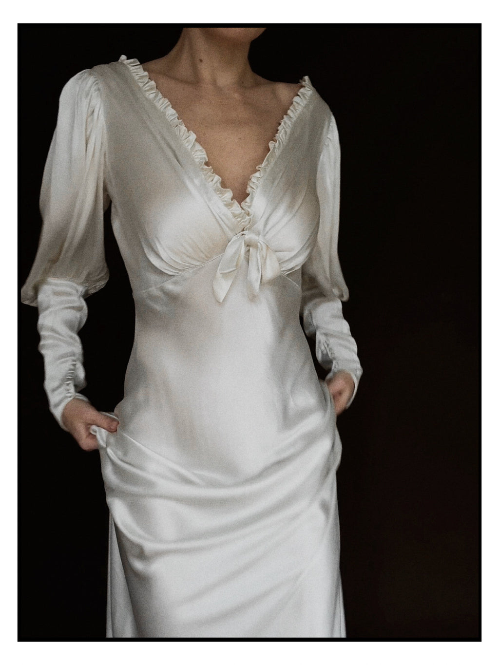 1930s Ruffle Long Sleeve Gown