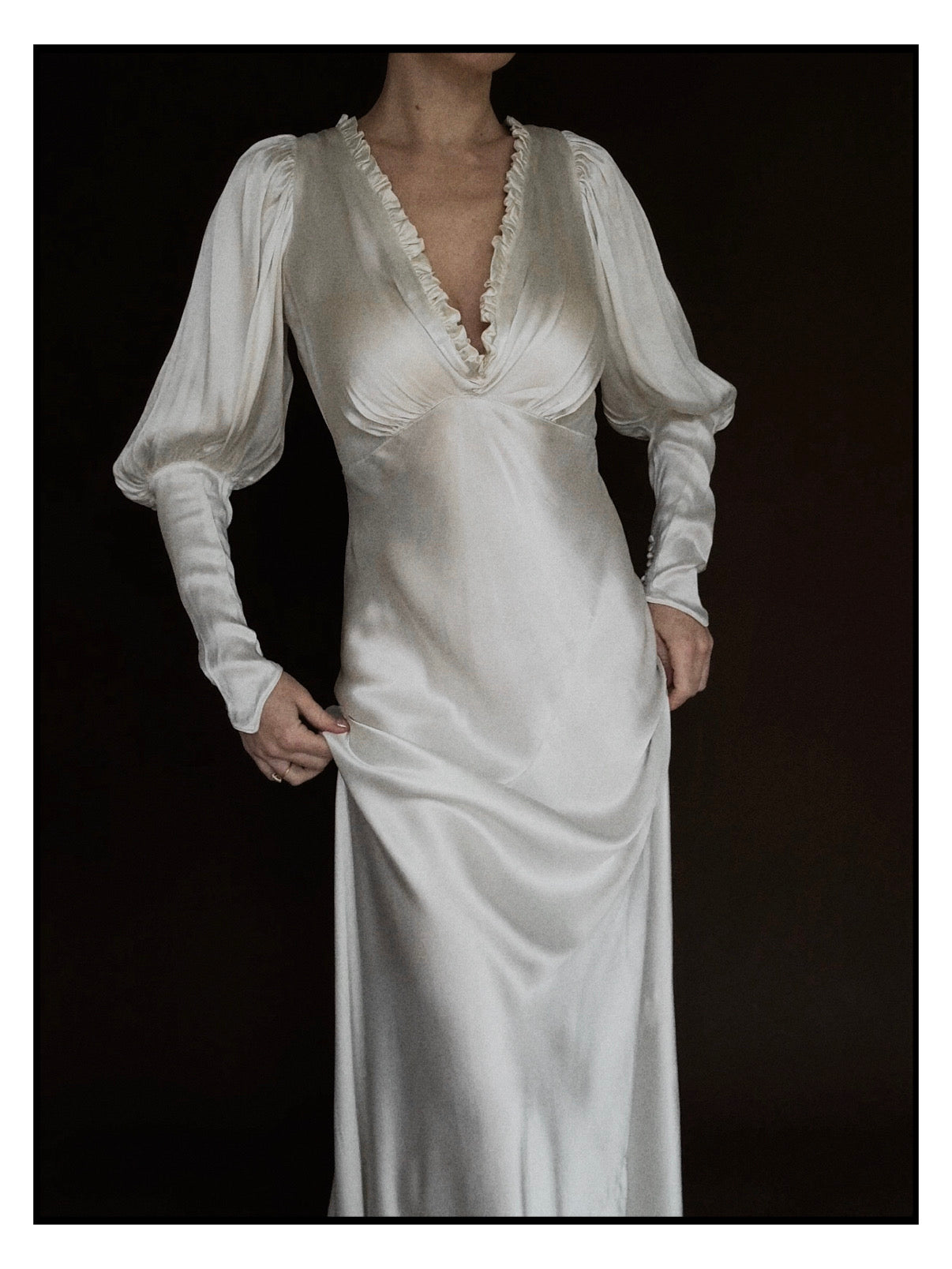 1930s Ruffle Long Sleeve Gown