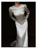 1930s Ruched Long Sleeve Backless Gown