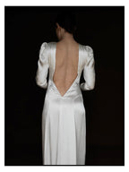 1930s Ruched Long Sleeve Backless Gown