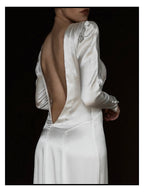 1930s Ruched Long Sleeve Backless Gown