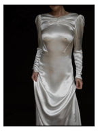1930s Ruched Long Sleeve Backless Gown