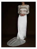 1930s Ruched Long Sleeve Backless Gown