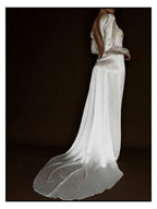 1930s Ruched Long Sleeve Backless Gown