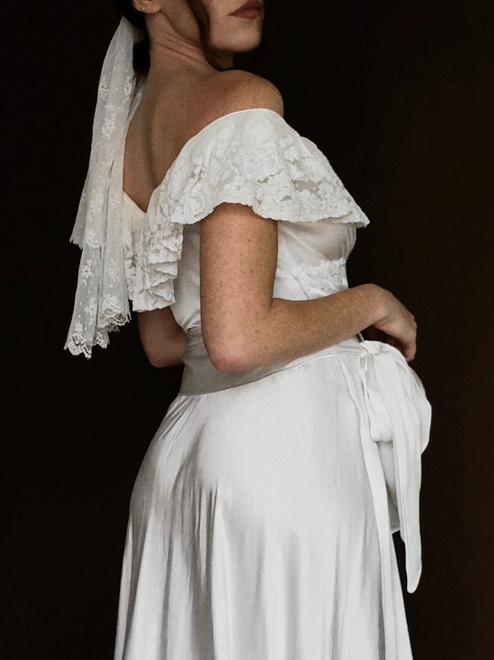1930s Spanish Off-The-Shoulder Ruffle Gown, Spain