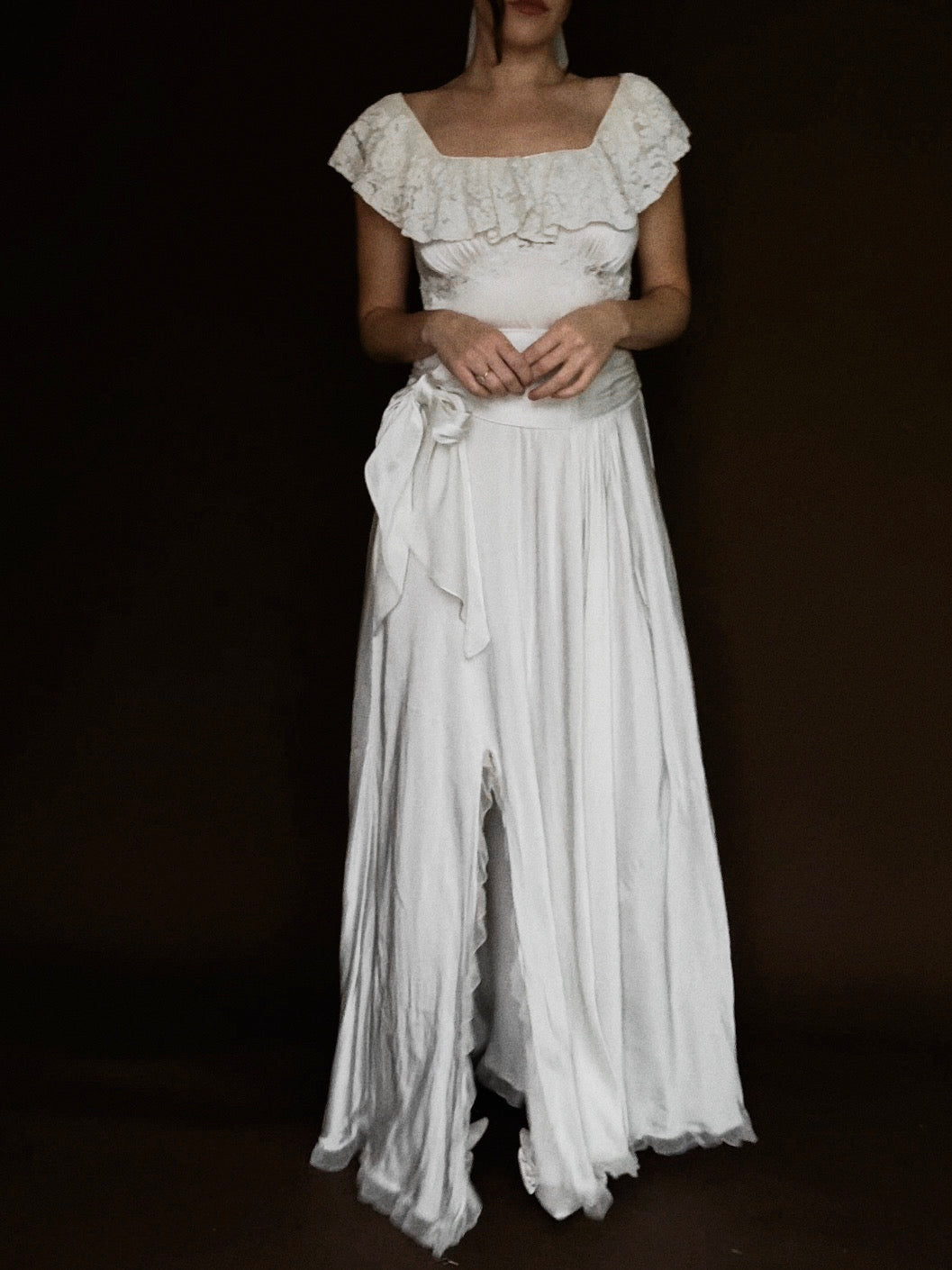 1930s Spanish Off-The-Shoulder Ruffle Gown, Spain
