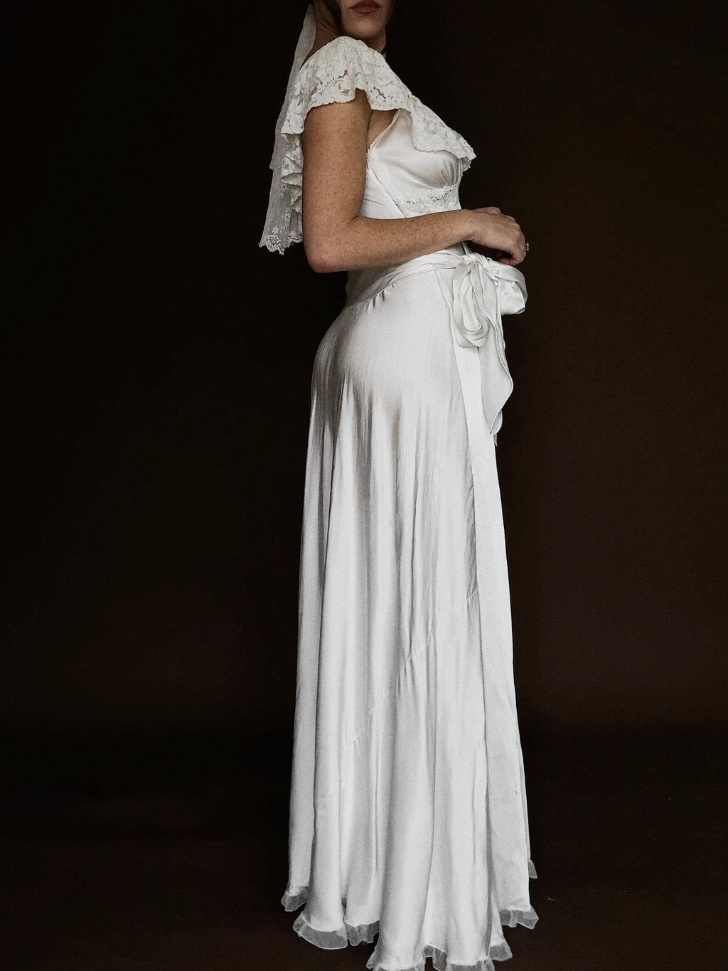 1930s Spanish Off-The-Shoulder Ruffle Gown, Spain