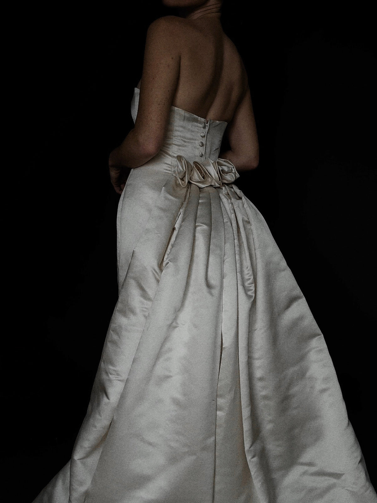 1990s Silk Amsale A101 Variation with Rosettes, USA